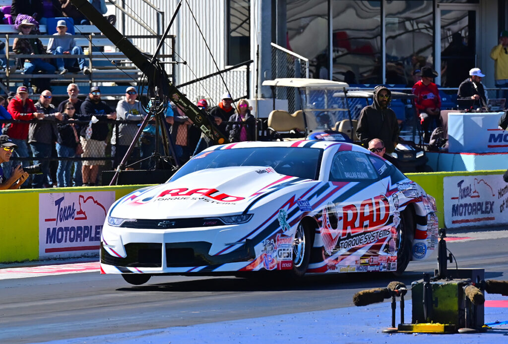 Pro Stock racer, Dallas Glenn, sets new world record with this run at NHRA Texas. Photo by Jerry Jordan/Kickin' the Tires